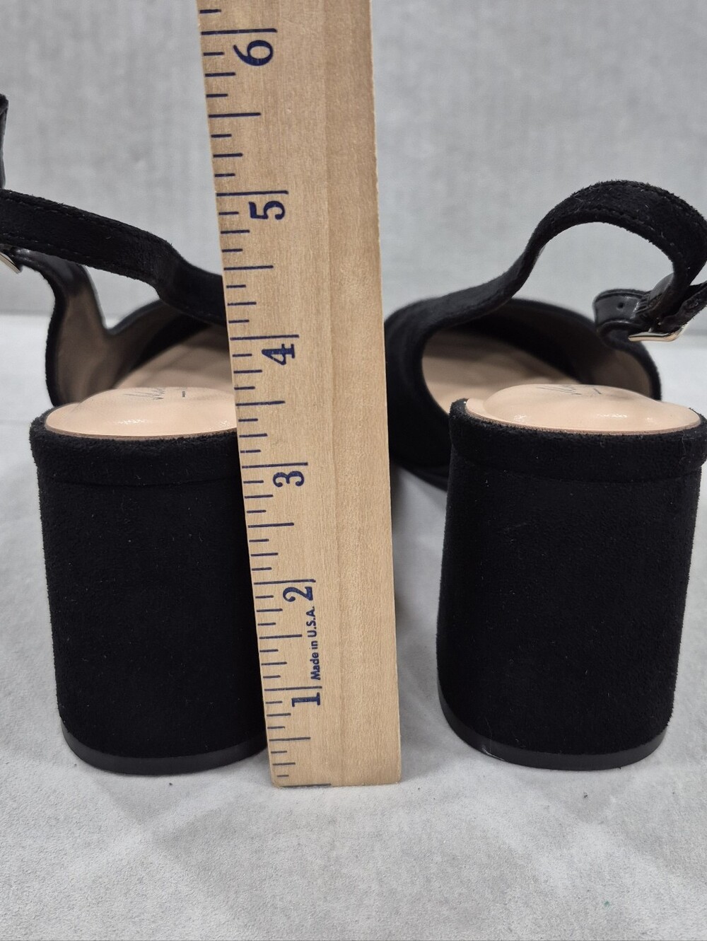 Mostrin sling back pumps women's 38.5 US 8 black suede point toe block heels - Picture 6 of 13